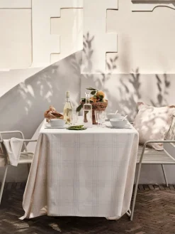 Broste Copenhagen Alice tablecloth, 160x300 cm, Dusty blue-Natural BlueBeige Clearance