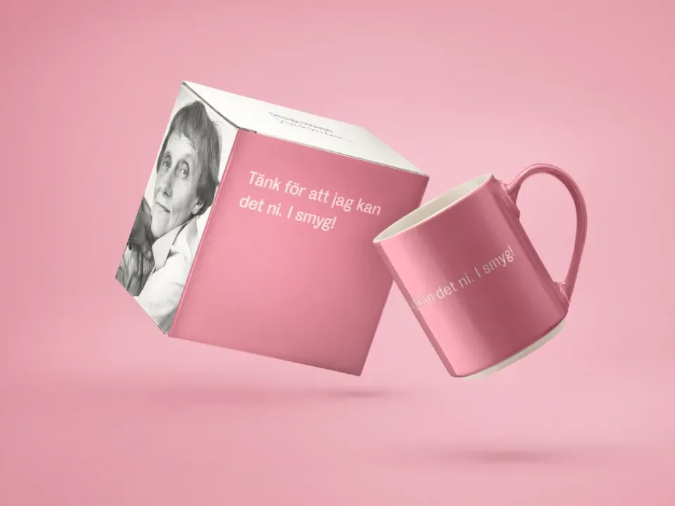 Design House Stockholm Astrid Lindgren mug, Tänk for att jag kan…, Swedish text Pink