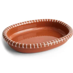 HAY Barro oval serving plate, Natural with stripes, large 27x36 cm White Outlet