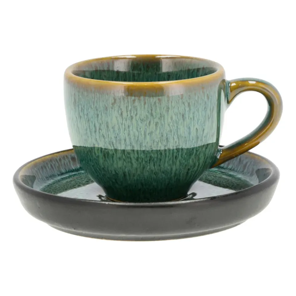 Bitz espresso cup with saucer 7 cl, Green-black Multi Clearance