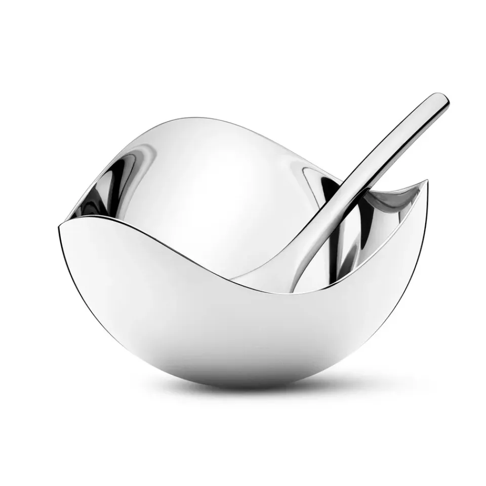 Georg Jensen Bloom salt cellar with spoon, stainless steel GreySilver-coloured Discount