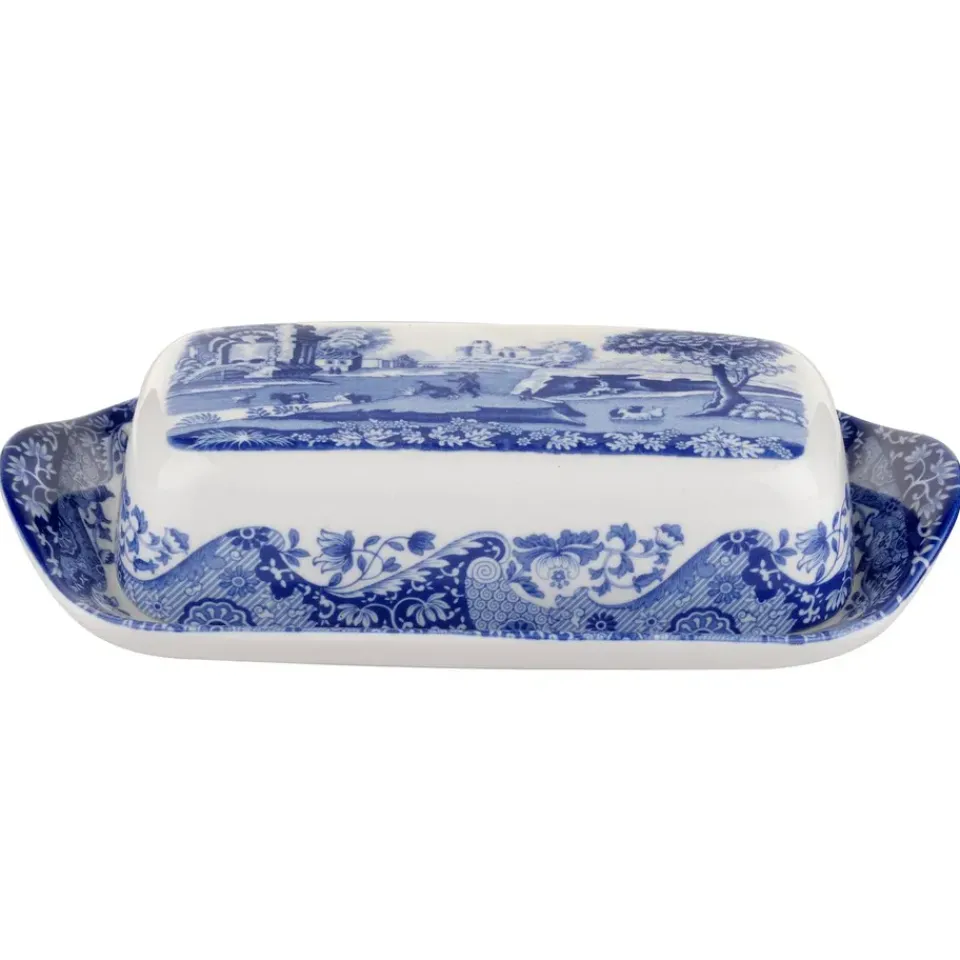 Spode Italian butter dish, 20 x 10 cm/ 8 x 4 inch Blue