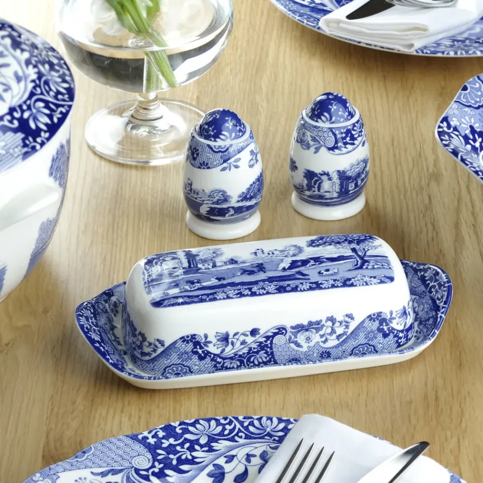 Spode Italian butter dish, 20 x 10 cm/ 8 x 4 inch Blue