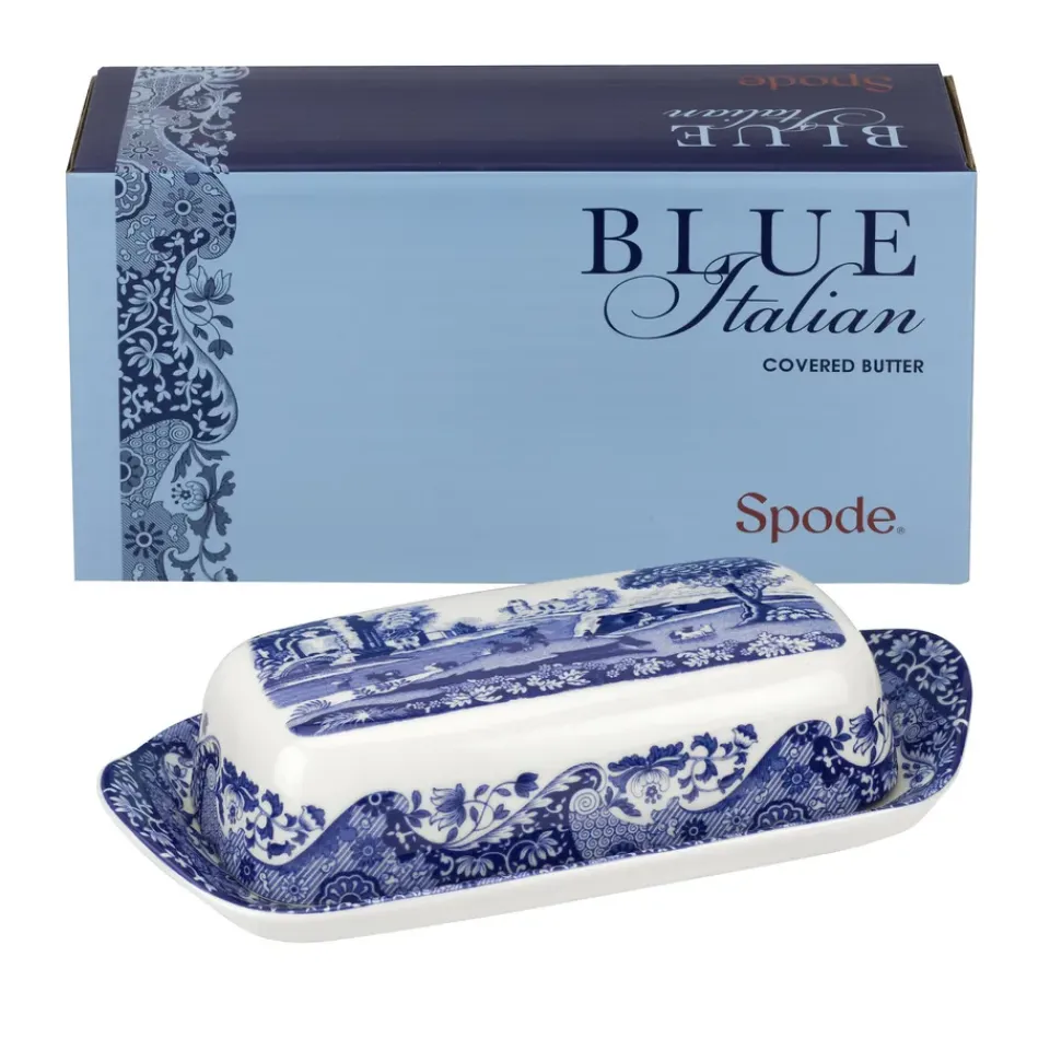 Spode Italian butter dish, 20 x 10 cm/ 8 x 4 inch Blue