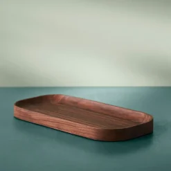 Warm Nordic Carved Wood tray oval, Walnut Brown Hot