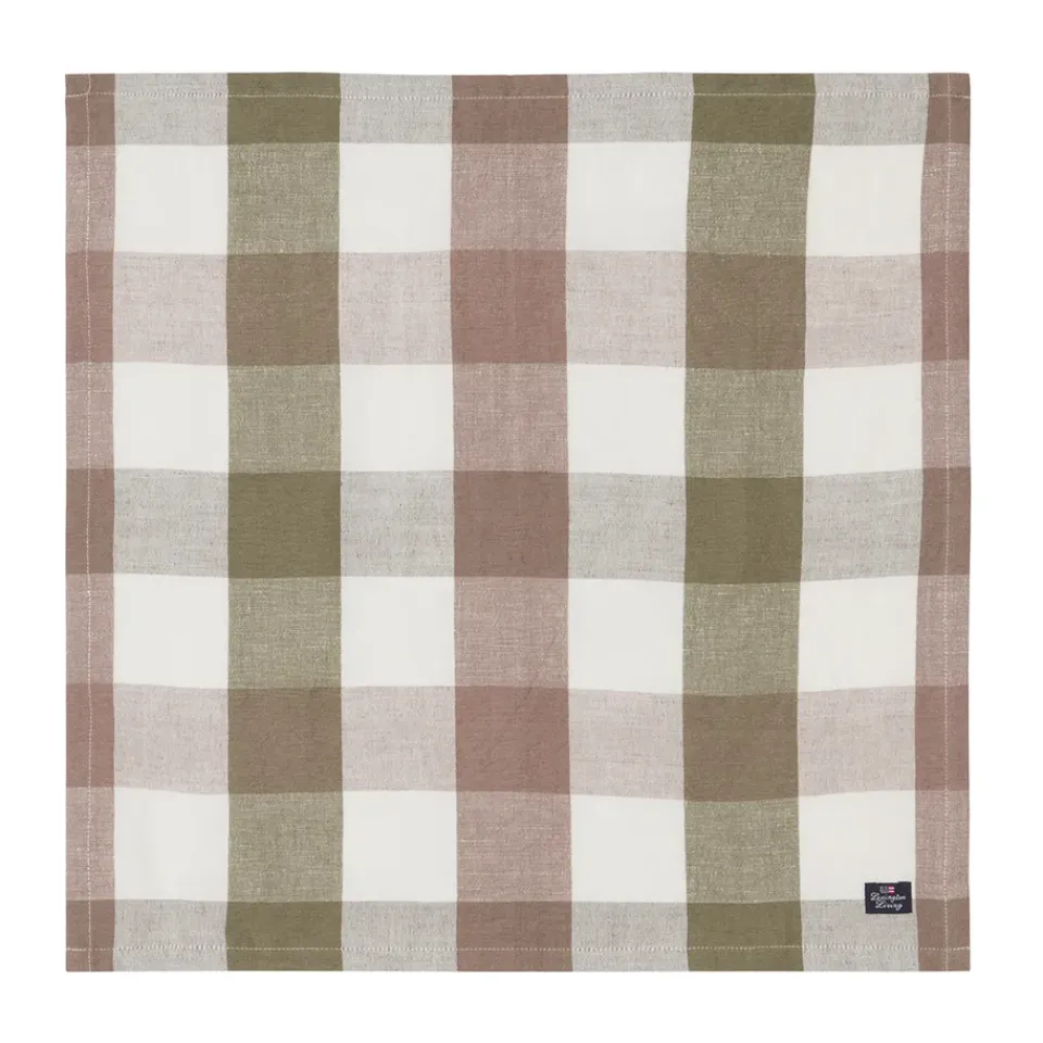 Lexington Checked Linen/Cotton fabric napkin 50x50 cm, Olive Green Sale