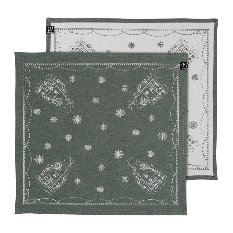 Wik & Walsøe Christmas morning fabric napkin 45x45 cm 2-pack, White-green WhiteGreen Hot