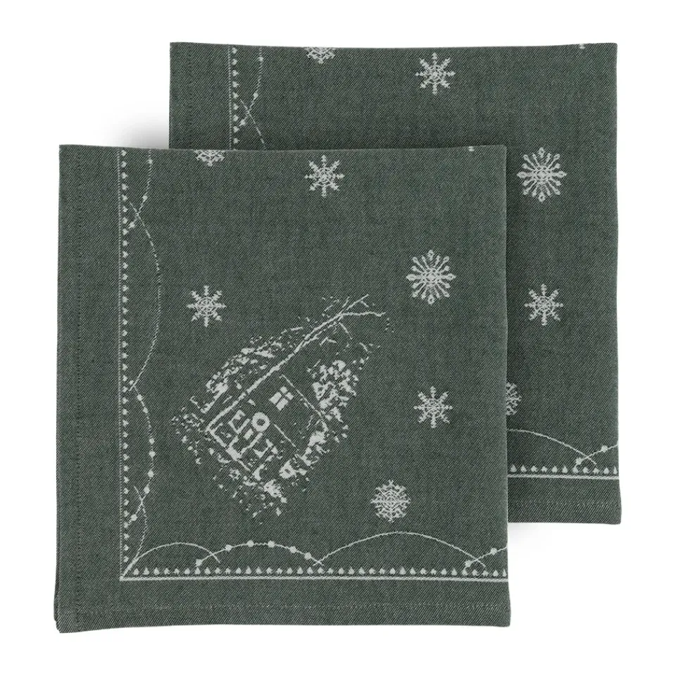 Wik & Walsøe Christmas morning fabric napkin 45x45 cm 2-pack, White-green WhiteGreen Hot