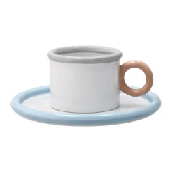 Scandi Living Chunky cup with saucer, Blue-grey BlueGreyBeigeWhite Clearance
