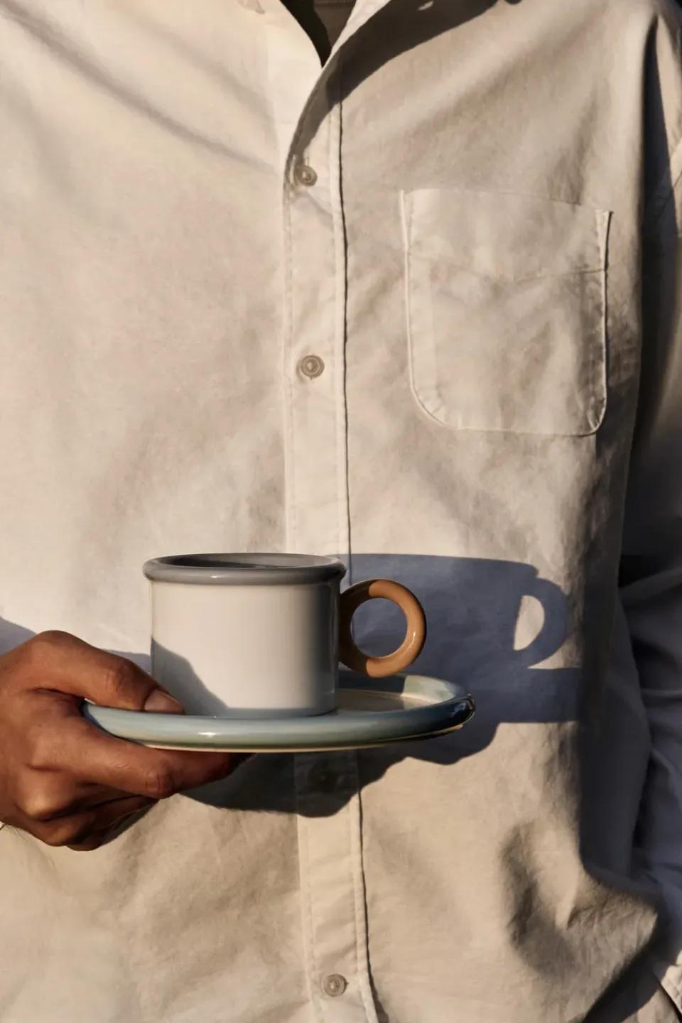 Scandi Living Chunky cup with saucer, Blue-grey BlueGreyBeigeWhite Clearance