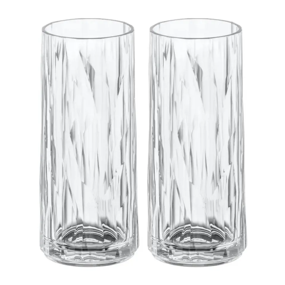 Koziol Club No. 3 long drink glass plastic 25 cl 2-pack, Crystal clear Transparent New