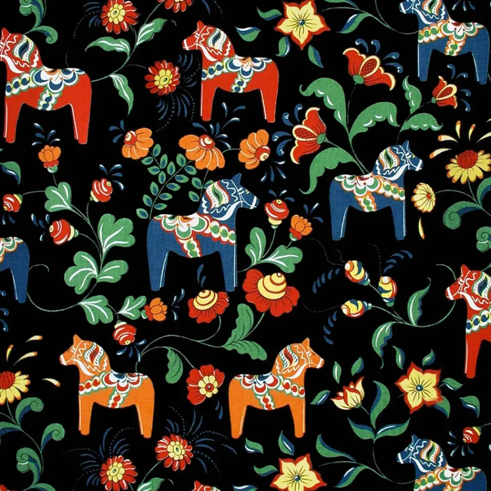 Arvidssons Textil Dala horse oilcloth, Black Outlet