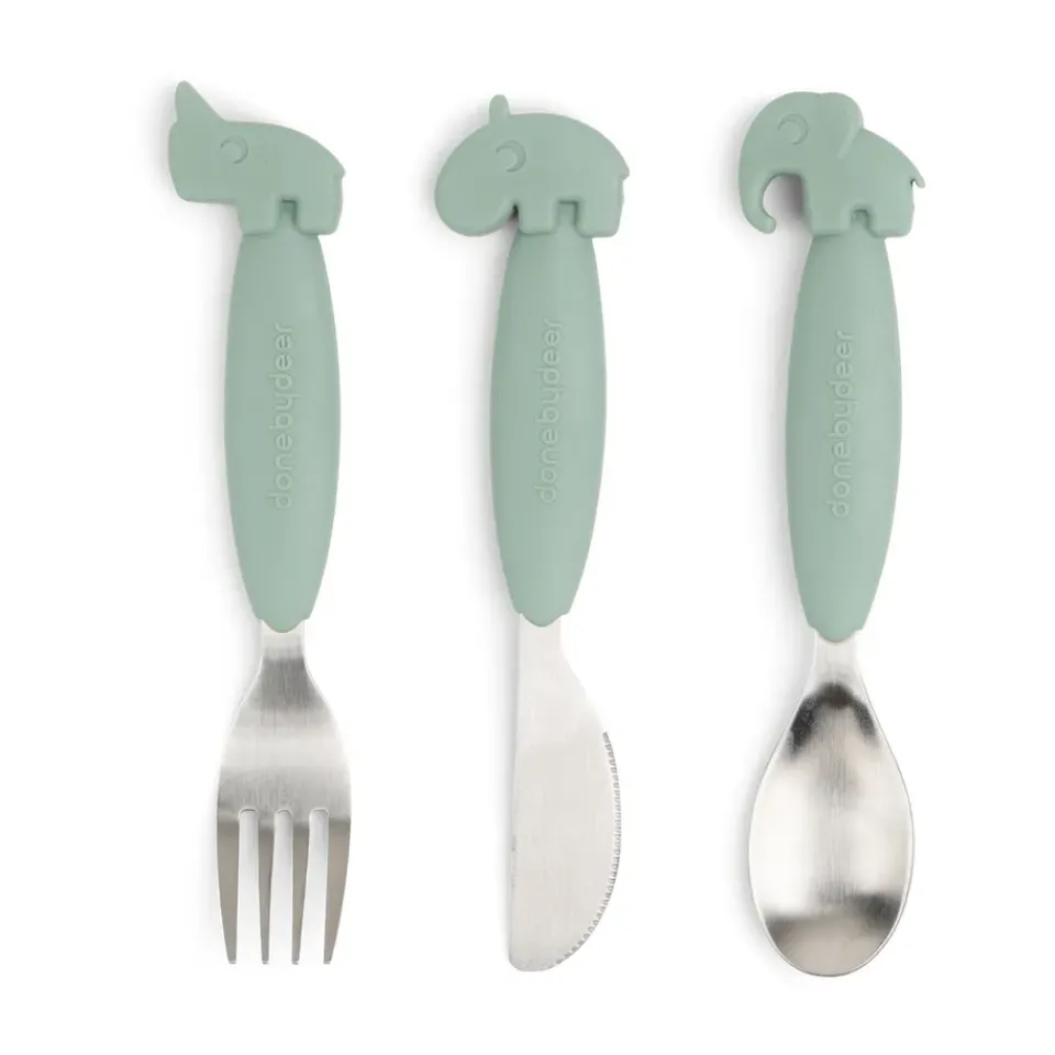Done by deer Deer Friends Easy-grip cutlery set 3 pieces, Green Online