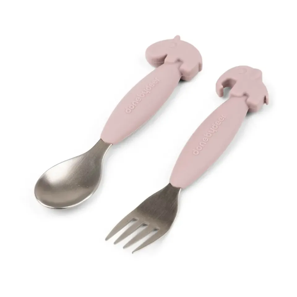 Done by deer Deer Friends Easy-grip cutlery set 2 pieces, Powder Beige Clearance