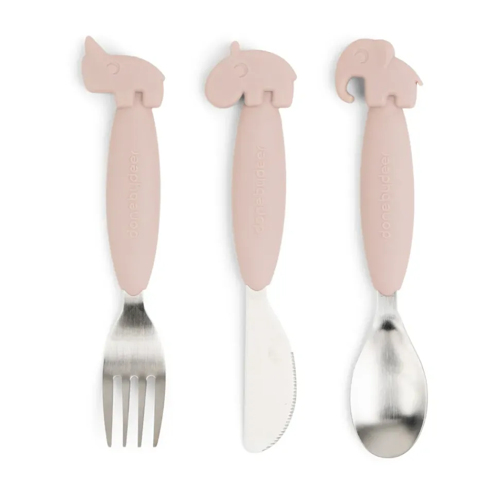 Done by deer Deer Friends Easy-grip cutlery set 3 pieces, Powder Beige