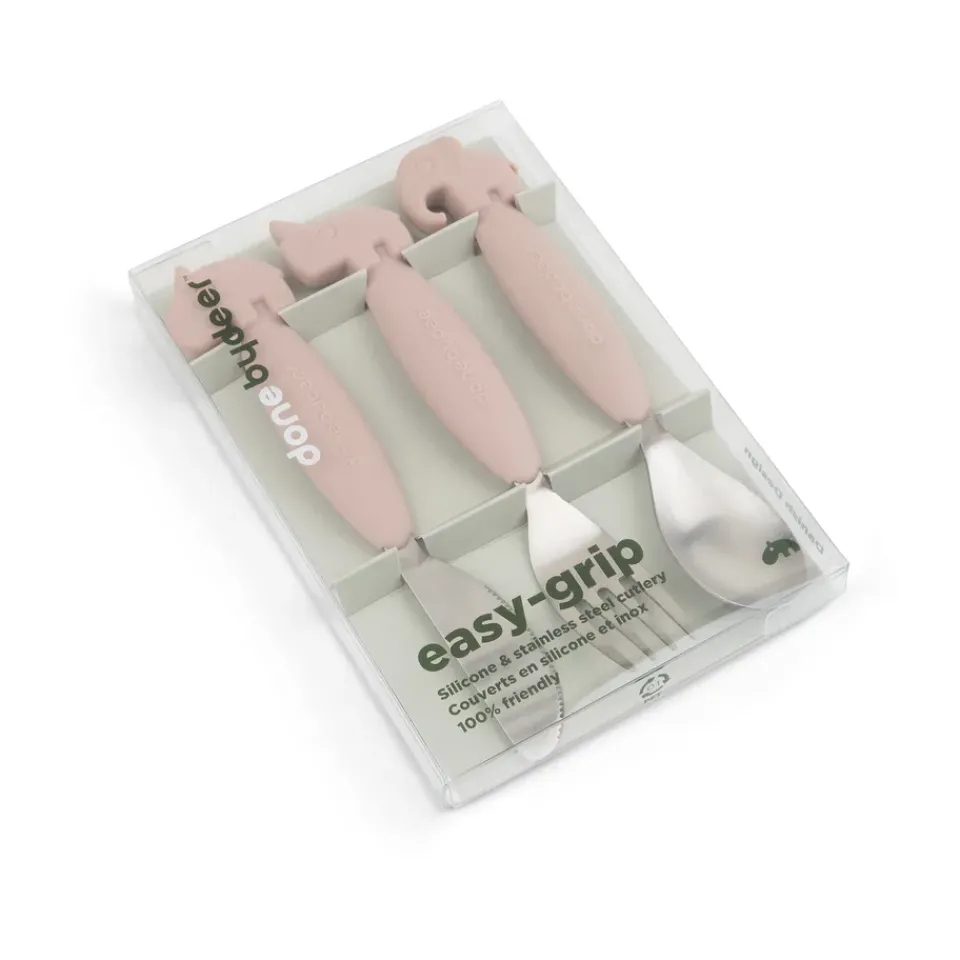Done by deer Deer Friends Easy-grip cutlery set 3 pieces, Powder Beige