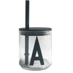 Design Letters straw with lid, Black Outlet