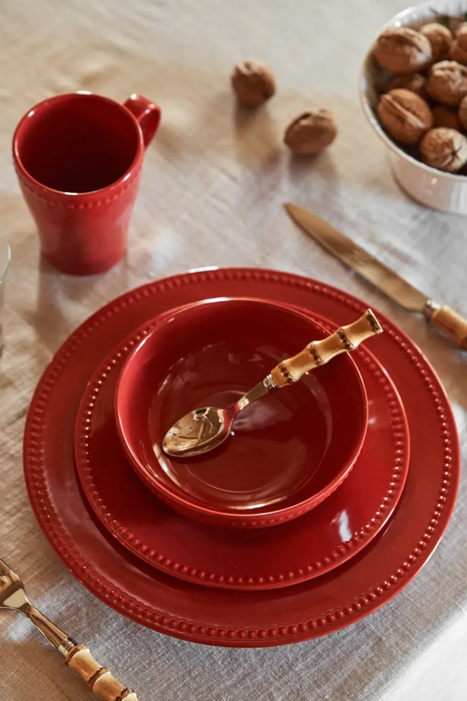 Scandi Living Dots breakfast bowl 60 cl 4-pack, Red Sale