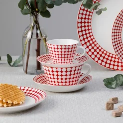 Gustavsbergs Porslinsfabrik Eva tea set, tea cup + saucer RedWhite Sale