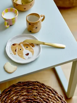 Bloomingville Fenix children's dinnerware stoneware 3 pieces, Dog WhiteBrown Discount