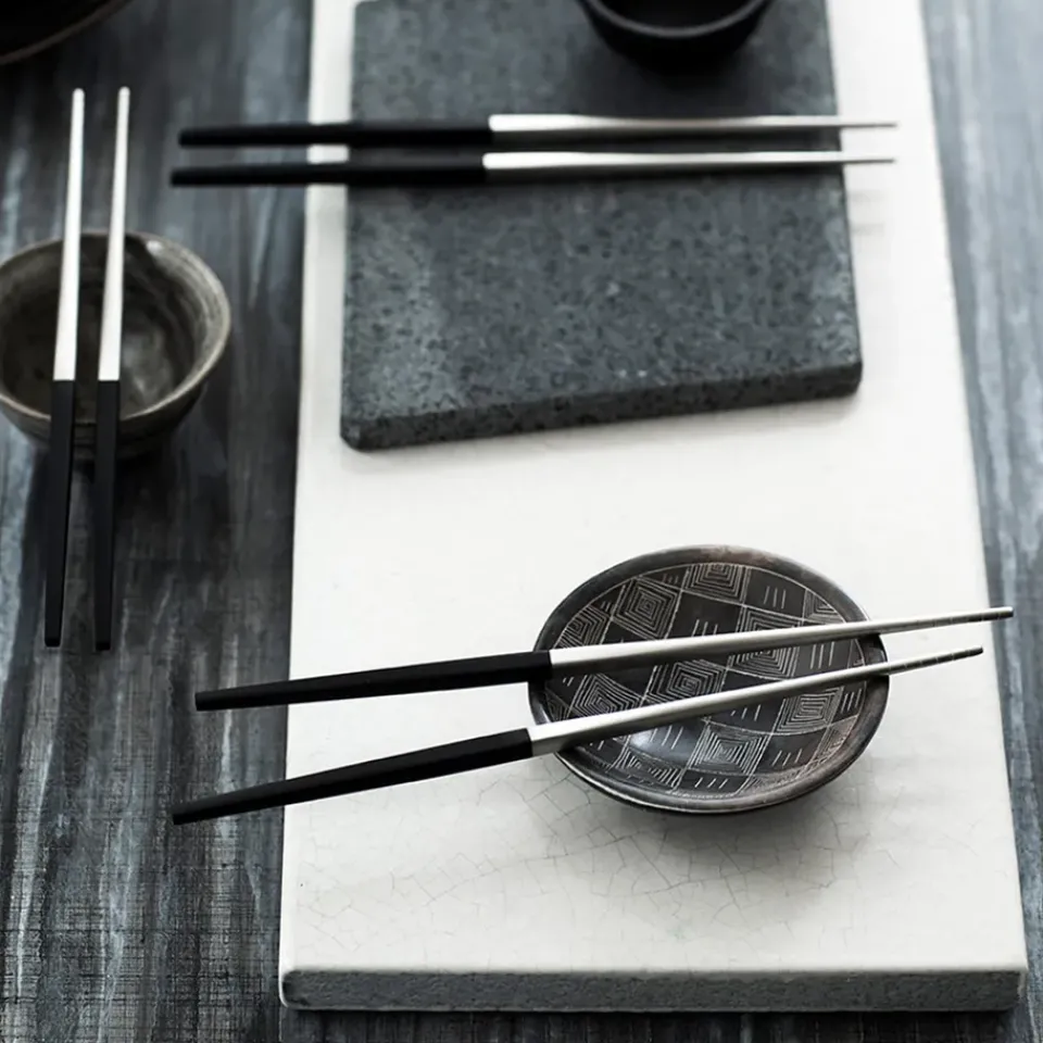 Gense Focus de Luxe chopsticks 4+2, stainless steel Silver-colouredBlack Clearance