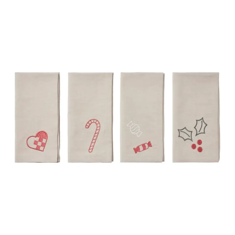 Broste Copenhagen Fryd fabric napkins 45x45 cm 4 pieces, Light warm grey-red GreyRed Discount
