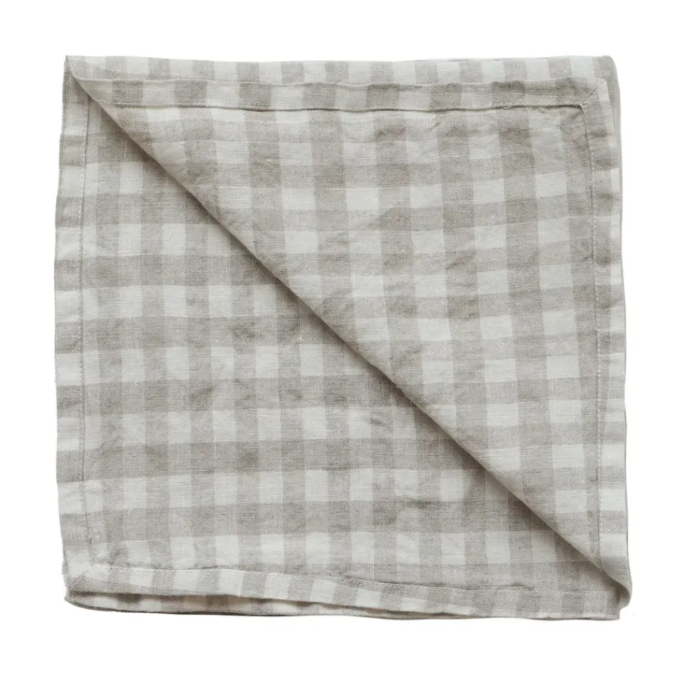 Tell Me More Gingham checkered linen napkin 45x45 cm, Natural WhiteBeige Discount