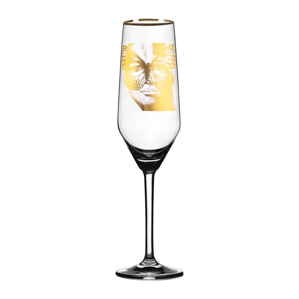 Carolina Gynning Golden Butterfly champagne glass 30 cl, Gold Transparent Online
