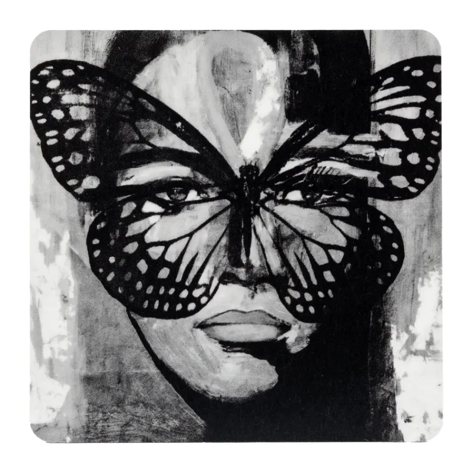 Carolina Gynning Golden Butterfly coaster 9x9 cm, Black-white BlackGreyWhite Hot