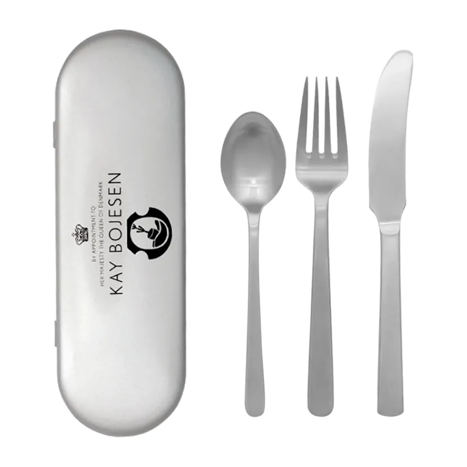 Kay Bojesen Grand Prix cutlery travel kit 3 pieces, Matte steel Silver-coloured
