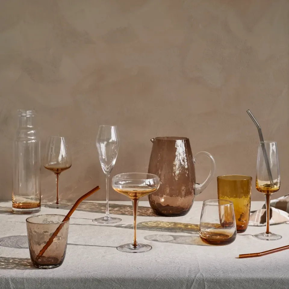 Broste Copenhagen Hammered drinking glass 33.5 cl, Brown Discount