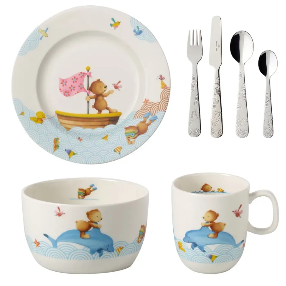 Villeroy & Boch Happy as a Bear children's dinnerware and cutlery, 7 pieces Multi Best