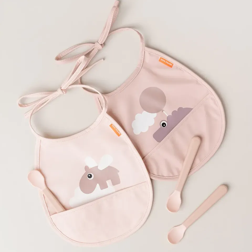 Done by deer Happy Clouds Tiny bib 2-pack, Powder Beige Best