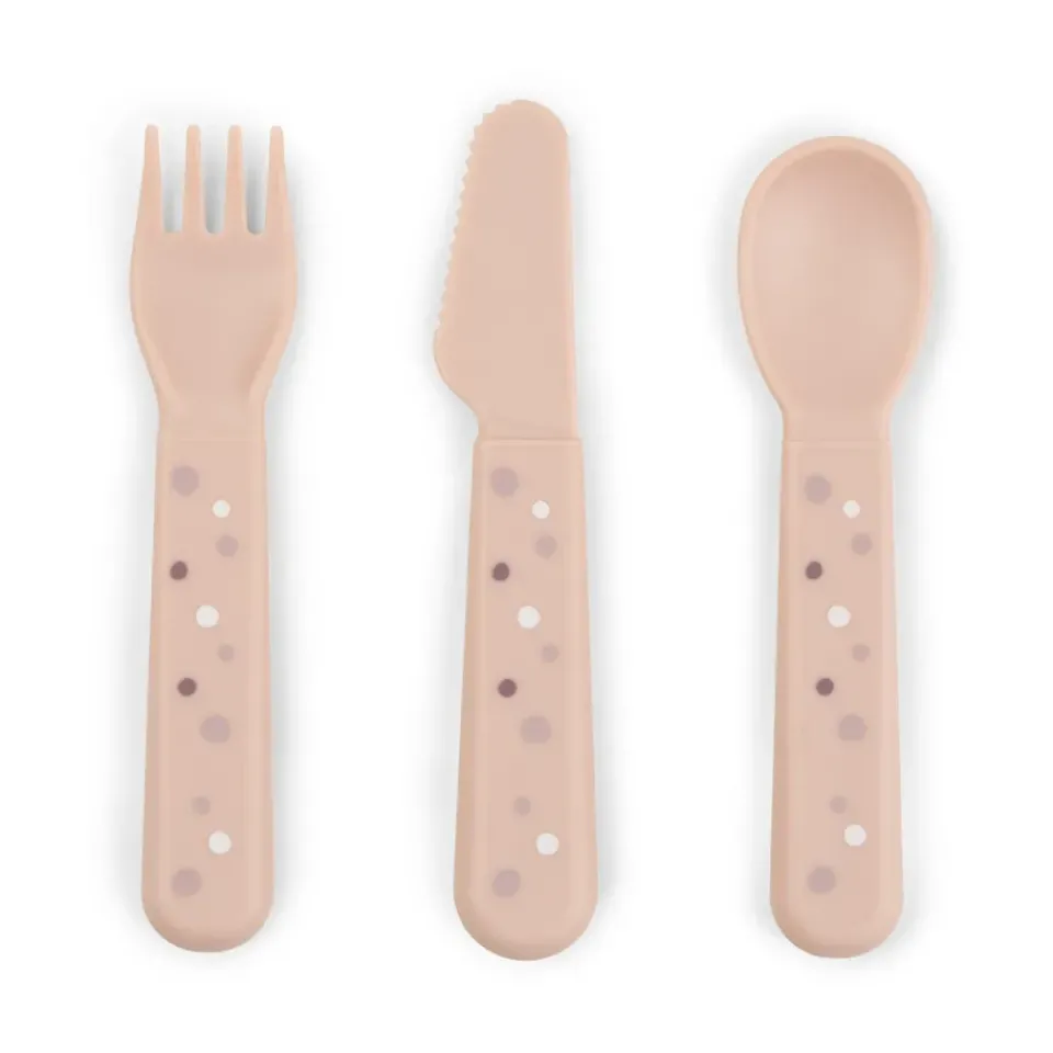 Done by deer Happy Dots foodie cutlery set 3 pieces, Powder Beige Outlet