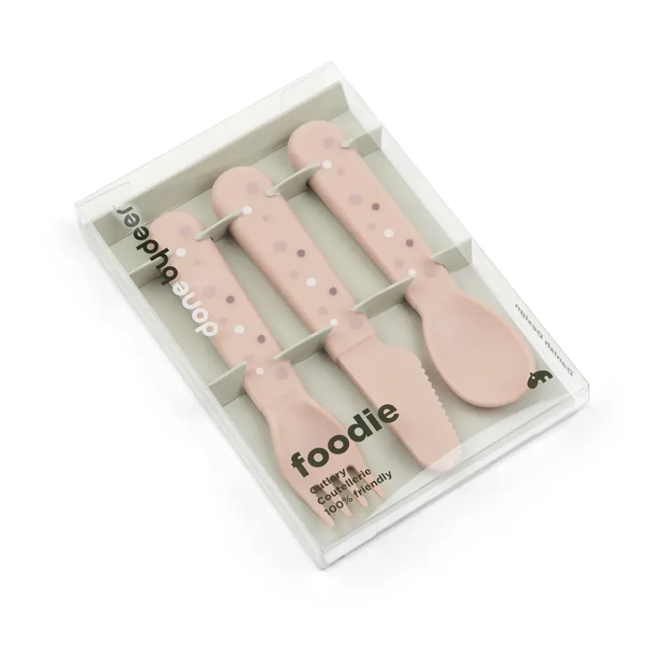 Done by deer Happy Dots foodie cutlery set 3 pieces, Powder Beige Outlet