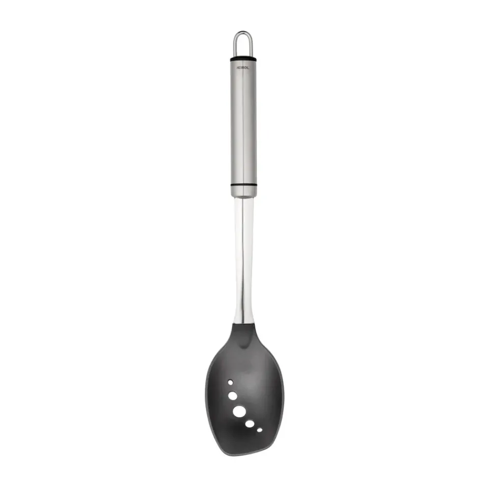 Heirol Steely perforated serving spoon nylon head, Black-stainless steel BlackSilver-coloured Hot