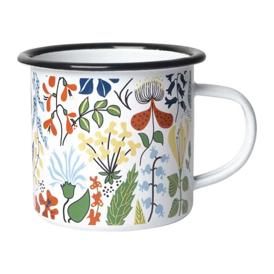 Pluto Design Herbarium enamel mug, White-multi WhiteMulti Hot