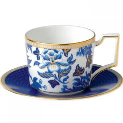 Wedgwood Hibiscus teacup with saucer, floral Blue Best