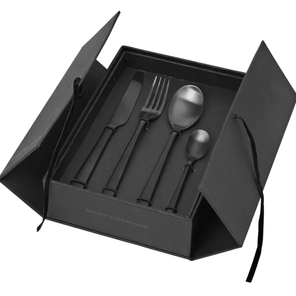 Broste Copenhagen Hune cutlery 4 pieces, Titanium matte Black New