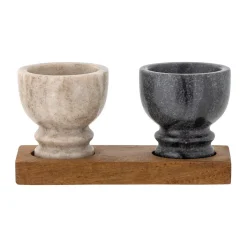 Bloomingville Inesa salt & pepper cellar set, Marble-Mango wood BrownWhiteBlack