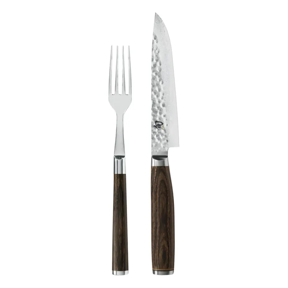 KAI Shun Premier knife & fork set, Chrome- Brown Best