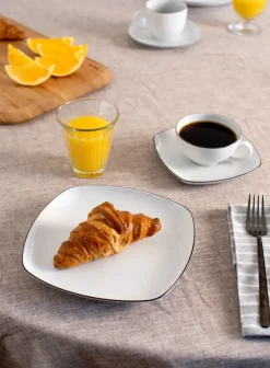 Seltmann Weiden Lido black lines tea service square 18 pieces, with black edge White Discount