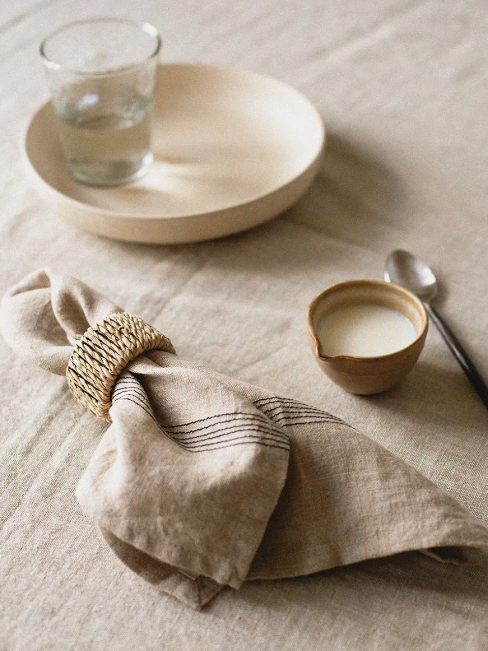 Tell Me More Livia linen napkin 45x45 cm, Beige BeigeBlack New