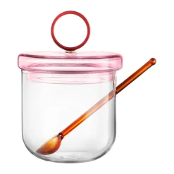 Muurla Loop sugar bowl incl spoon Ø14 cm, Clear-pink-amber Transparent New