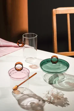 Muurla Loop sugar bowl incl spoon Ø14 cm, Clear-pink-amber Transparent New