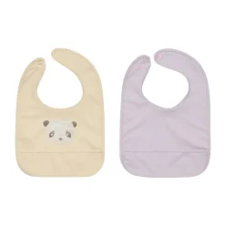 OYOY Lun Lun panda bib 2 pieces, Vanilla-lavender BeigePurple Hot