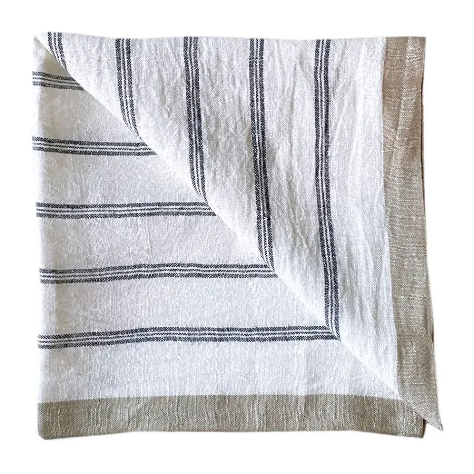 Tell Me More Maya linen napkin 50x50 cm, Navy stripe WhiteBlue Discount