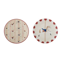 Bloomingville Merry-go-round plate Ø16 cm 2 pieces, Beige- Red