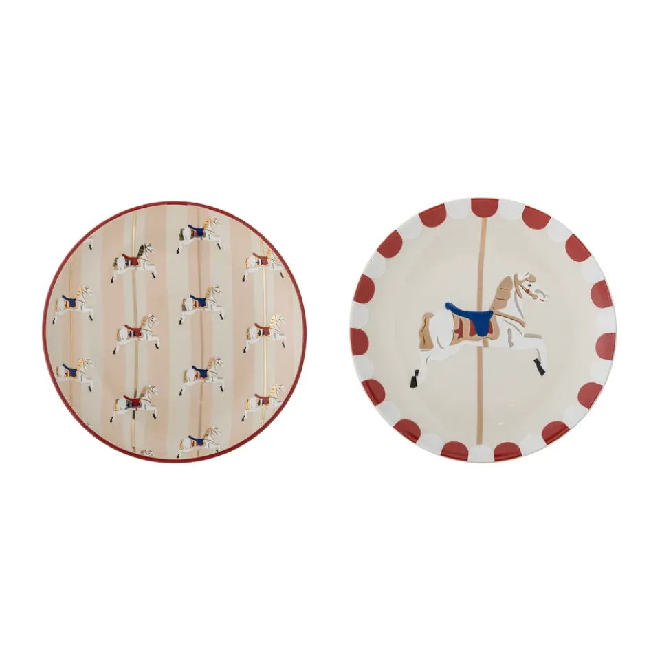 Bloomingville Merry-go-round plate Ø16 cm 2 pieces, Beige- Red