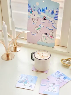 Opto Design Moomin coaster winter 2022 9x9 cm 4-pack, Blue-white-pink BlueWhitePink Discount